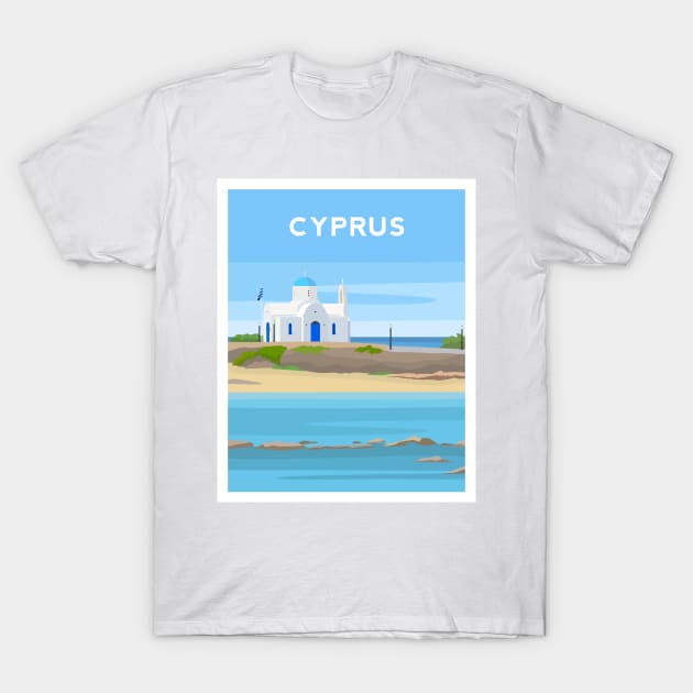 Protaras Beach, Cyprus - St Nicholas Church T-Shirt by typelab